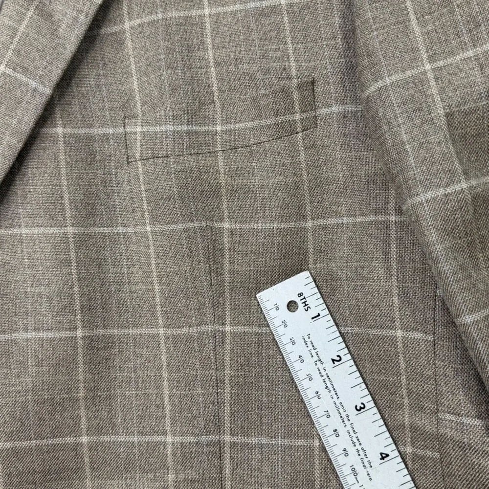 Jos. A. Bank Blazer Mens 50 Regular Tan Silk Wool Windowpane Plaid Signature